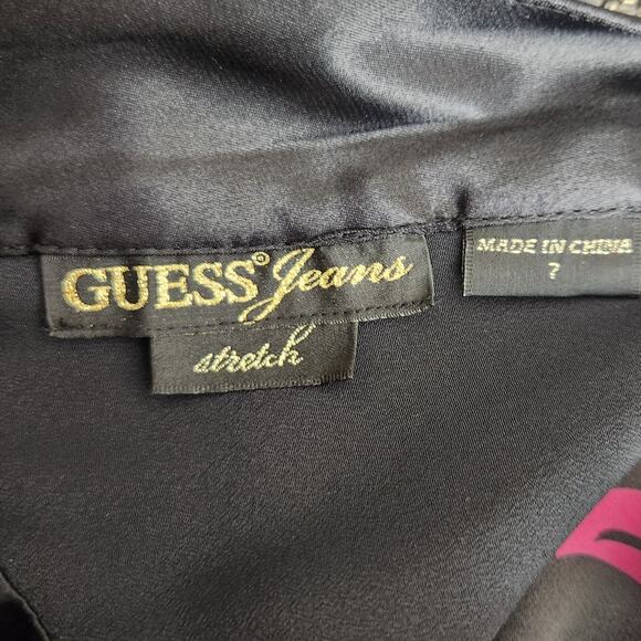 Vintage Guess Jeans Stretch Beaded Satin Dress w Velvet Trim - Picture 2 of 7